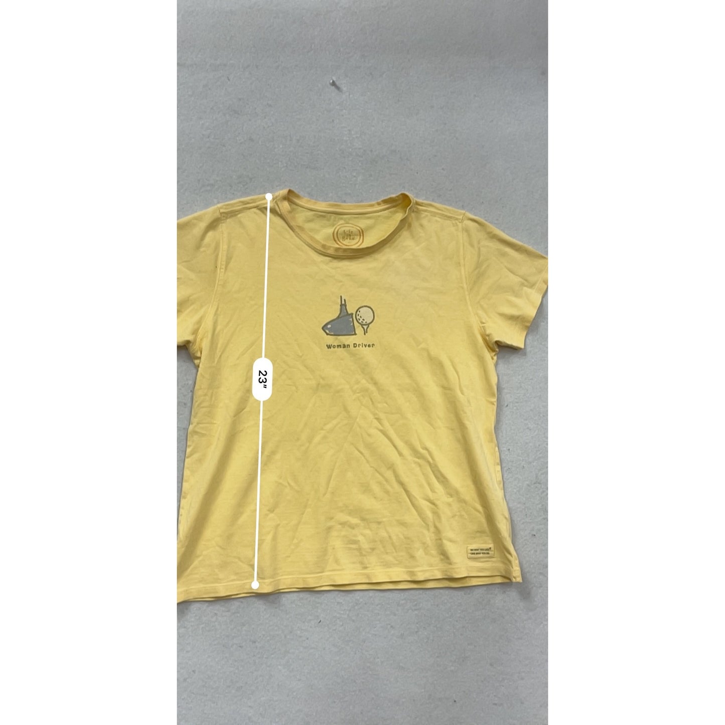Life Is Good Yellow "Woman Driver" Graphic T-Shirt M #371A