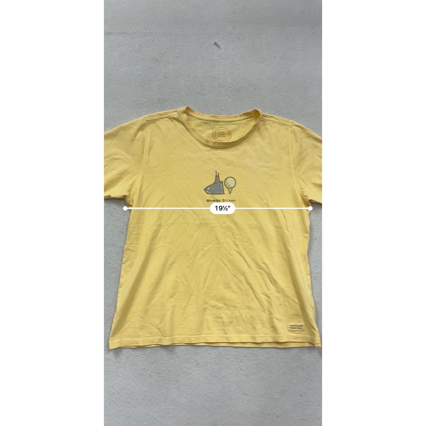 Life Is Good Yellow "Woman Driver" Graphic T-Shirt M #371A