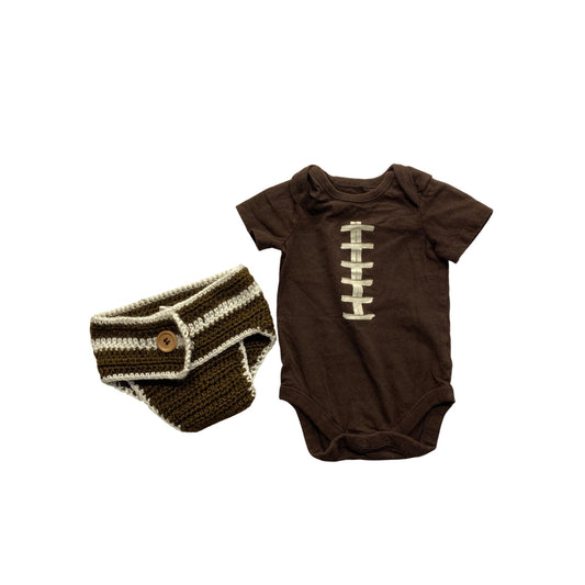 Football-Themed Baby Onesie & Crochet Diaper Cover Set #7240