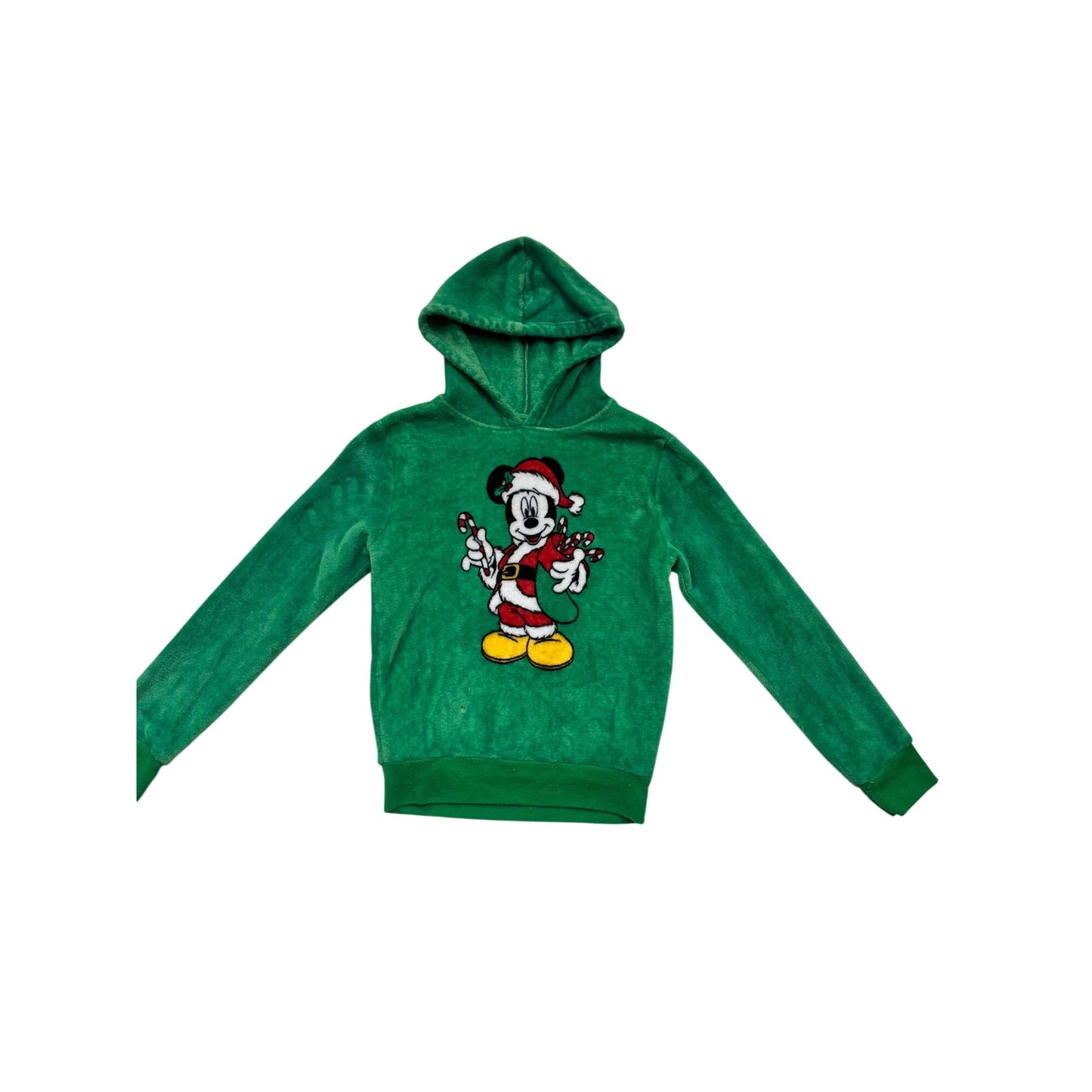 Disney Mickey Mouse Christmas Green Hooded Sweater S #103C