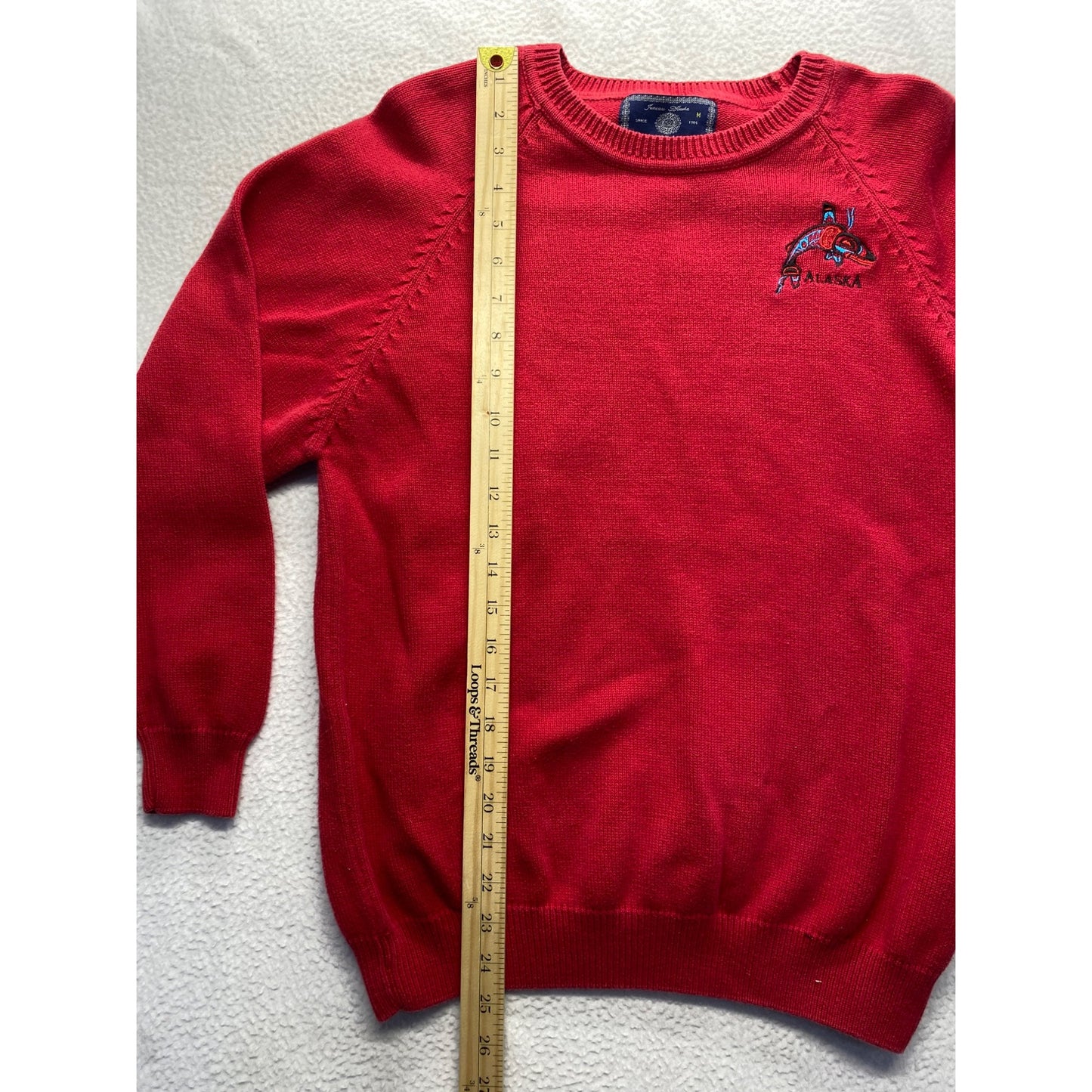 Vintage Northern Lights Alaska Red Cotton Sweater Mens #7301