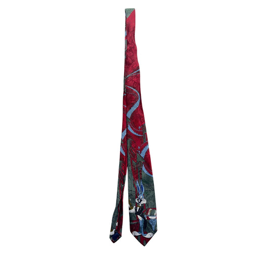 Looney Tunes Bugs Bunny Red & Green Silk Neck Tie With Patterned Design #9958
