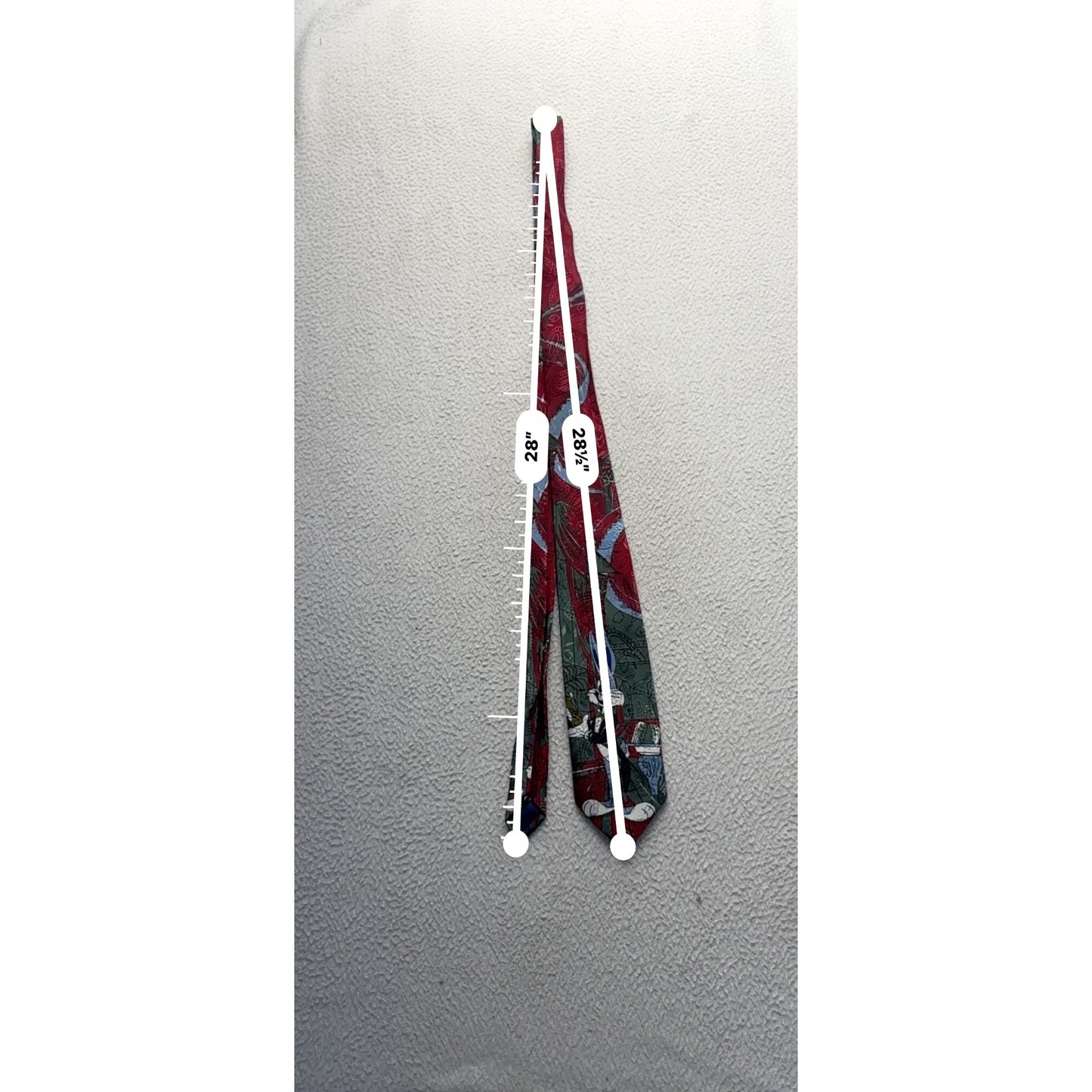 Looney Tunes Bugs Bunny Red & Green Silk Neck Tie With Patterned Design #9958