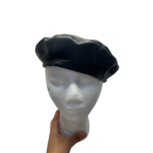 Black Faux Leather Beret Hat With Elastic Back Stylish & Lightweight #9727