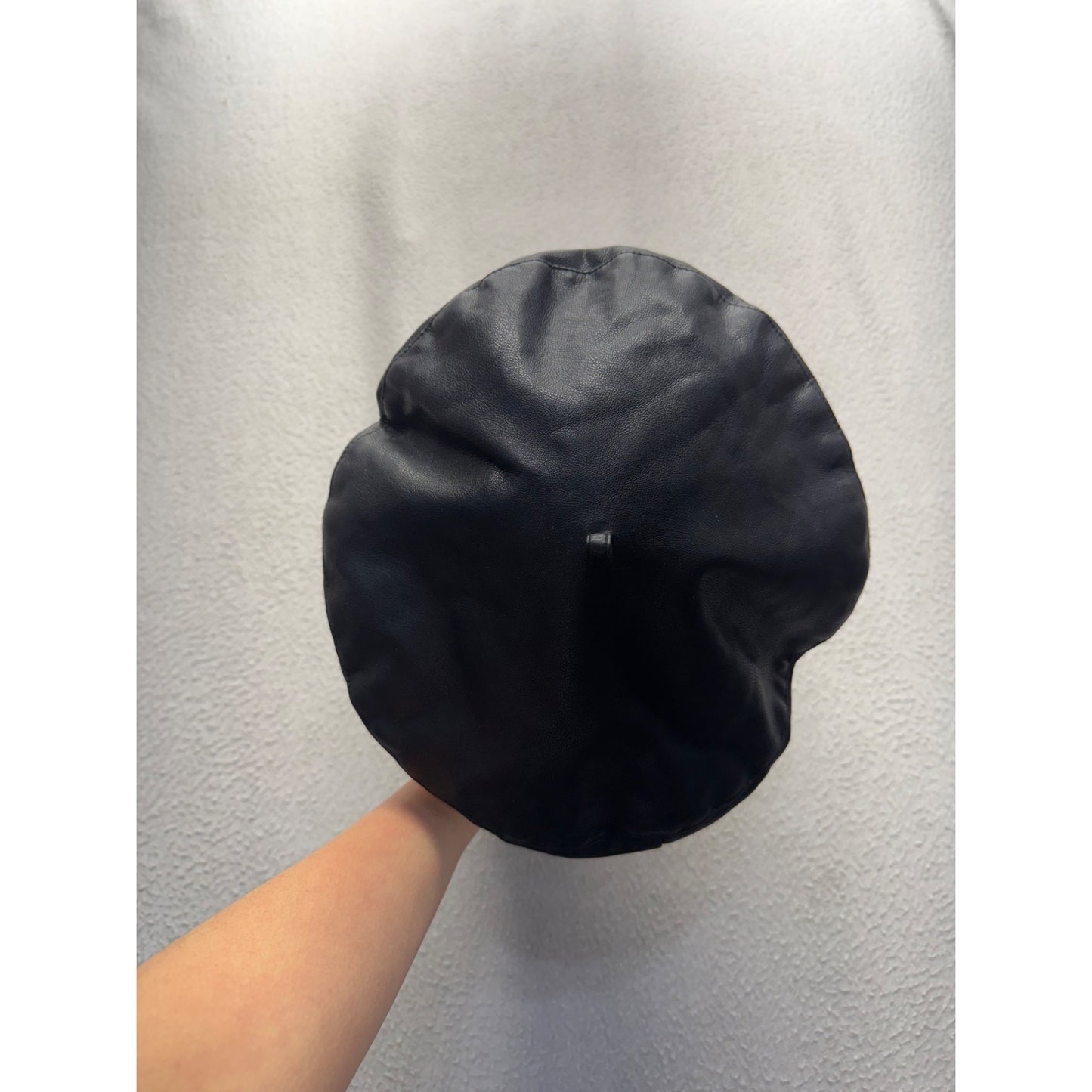 Black Faux Leather Beret Hat With Elastic Back Stylish & Lightweight #9727
