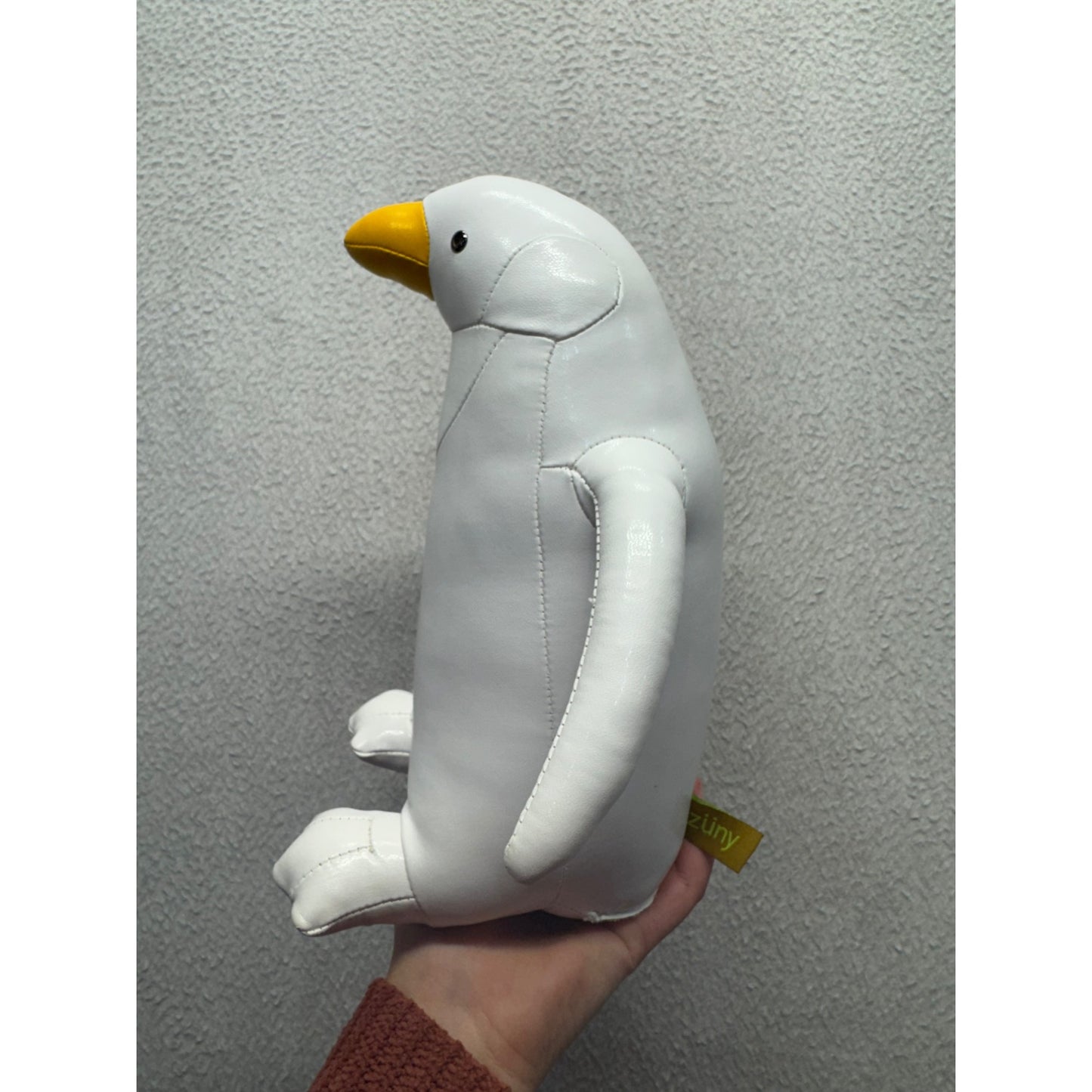 Züny Penguin Doorstop White Faux Leather Handmade Polyester Fiber Weighted 71B