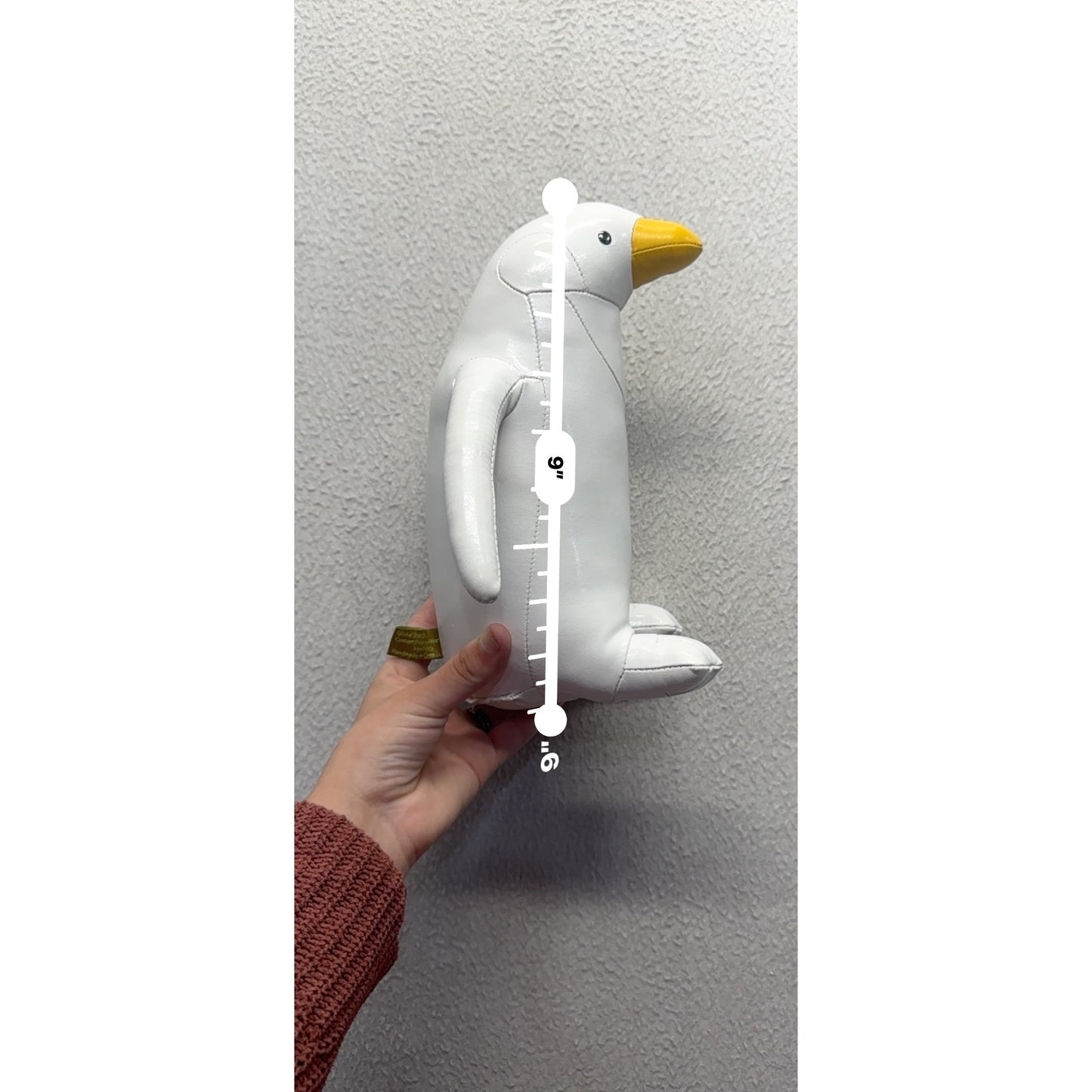 Züny Penguin Doorstop White Faux Leather Handmade Polyester Fiber Weighted 71B