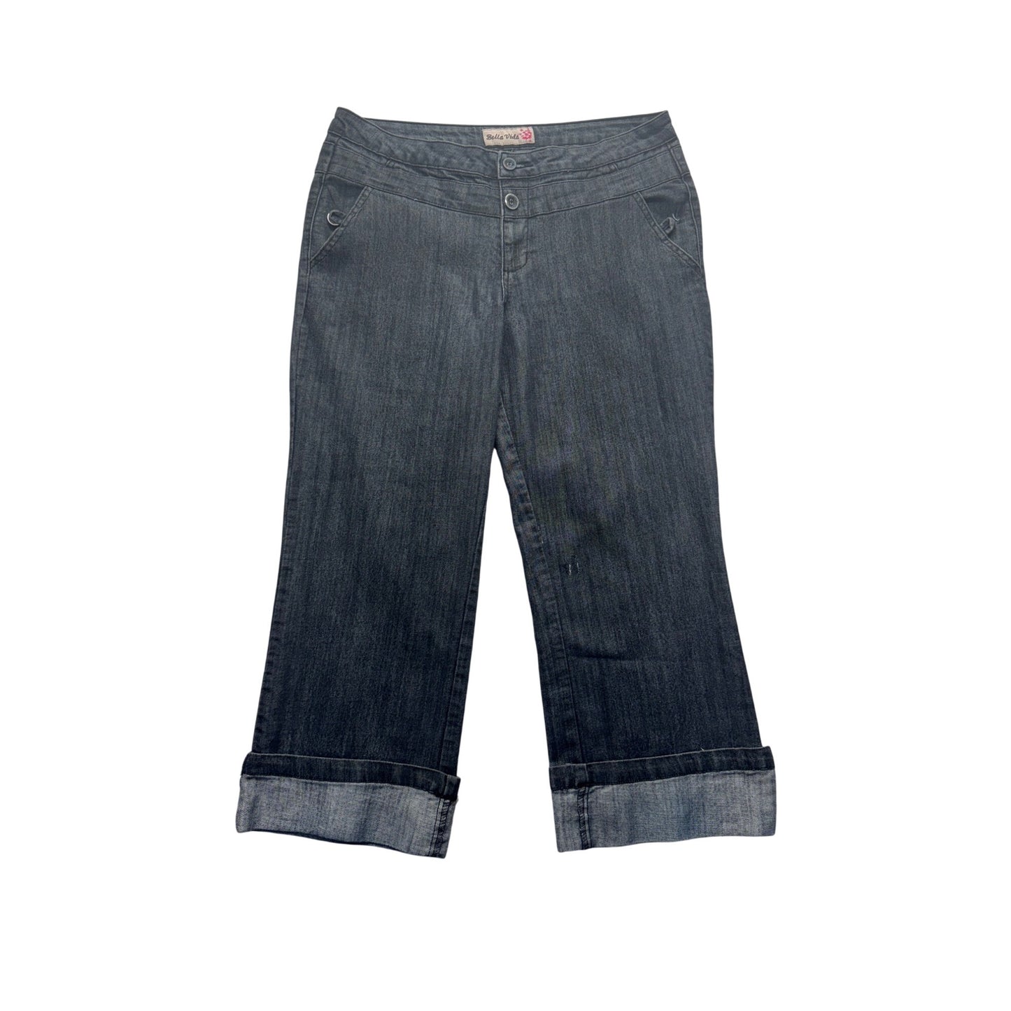 Bella Vida Dark Wash Denim Capri Pants Size 14P Cotton Blend Roll Cuff #9252