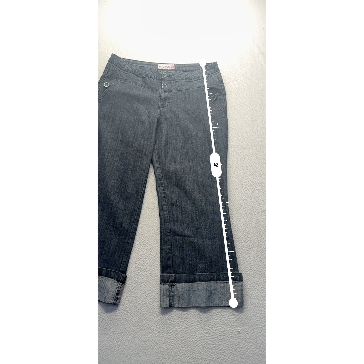 Bella Vida Dark Wash Denim Capri Pants Size 14P Cotton Blend Roll Cuff #9252