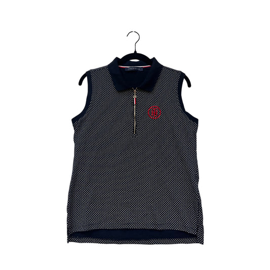 Tommy Hilfiger Womens Navy Polka Dot Sleeveless Zip Polo Vest #6818