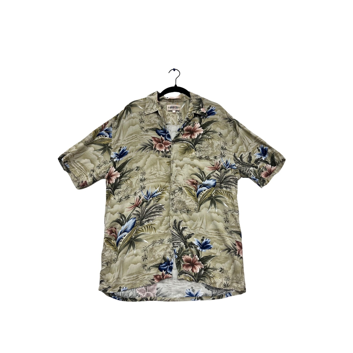 Mens Campia Hawaiian Floral Short Sleeve Button-Up Shirt L #986A