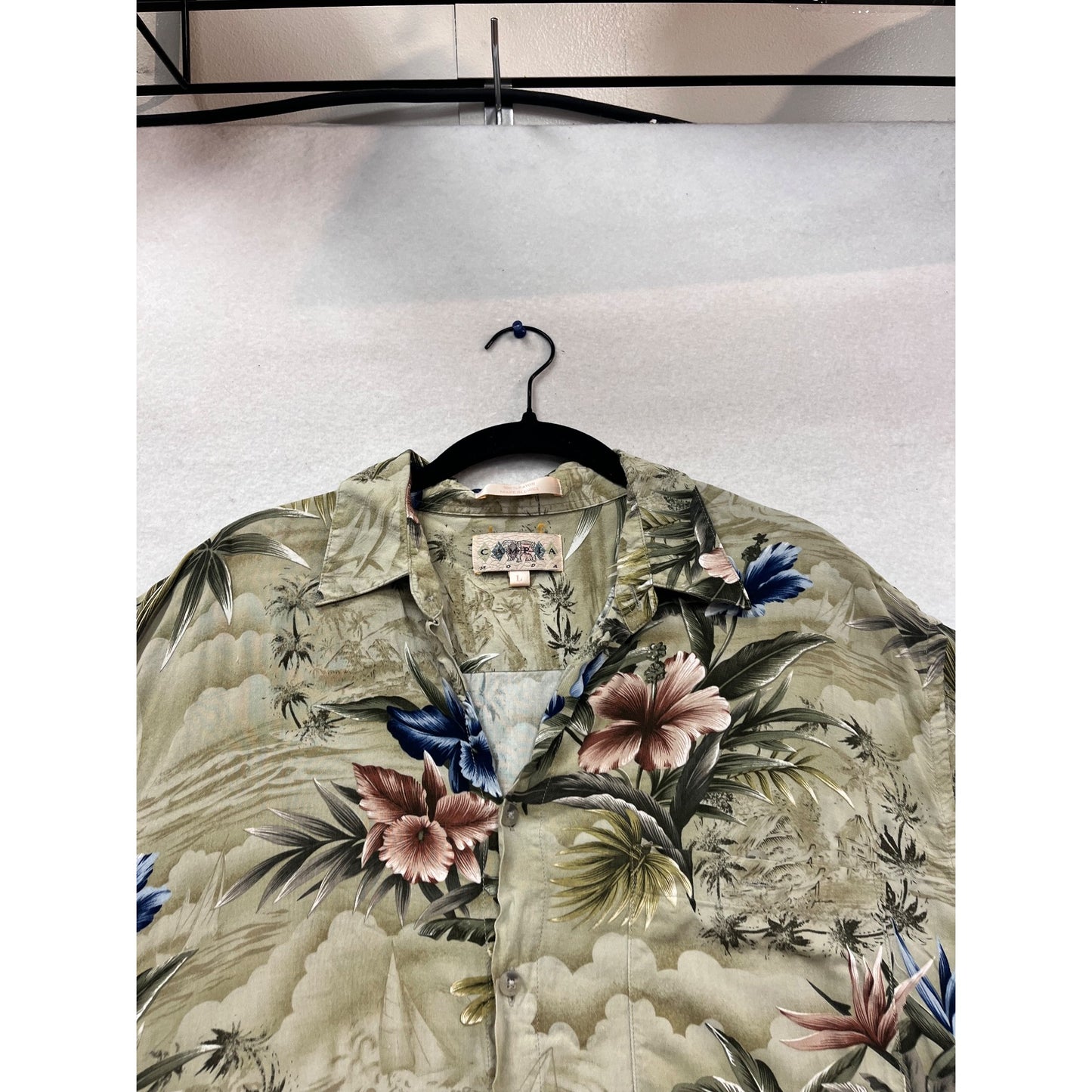 Mens Campia Hawaiian Floral Short Sleeve Button-Up Shirt L #986A