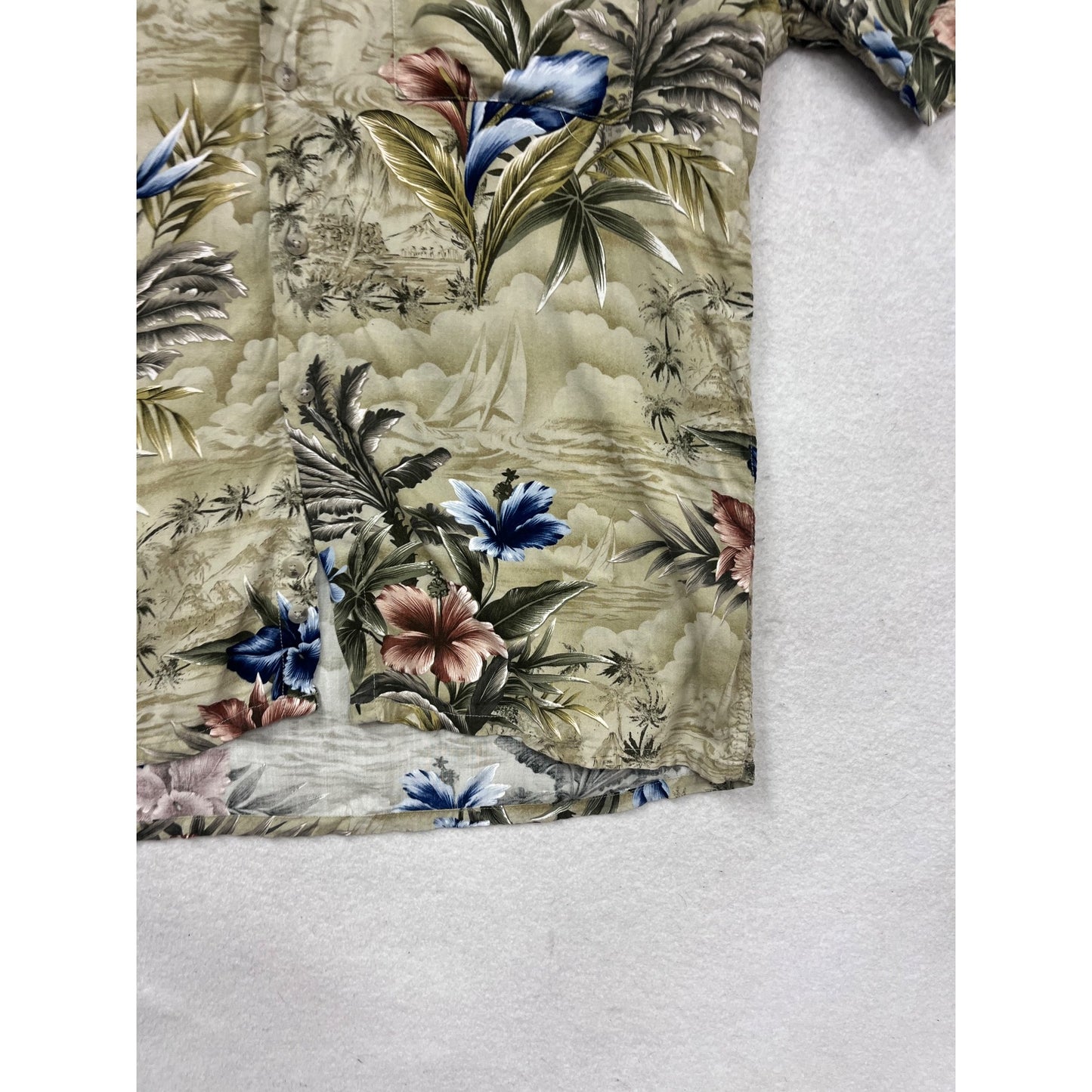 Mens Campia Hawaiian Floral Short Sleeve Button-Up Shirt L #986A