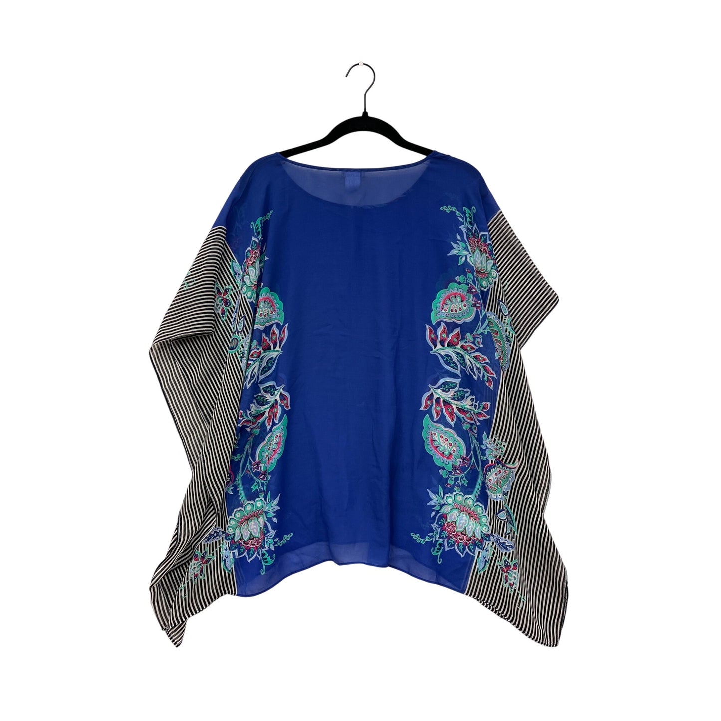 Talbots Womens Floral & Striped Waterfall Top Small/Medium Blue Multicolor #6932