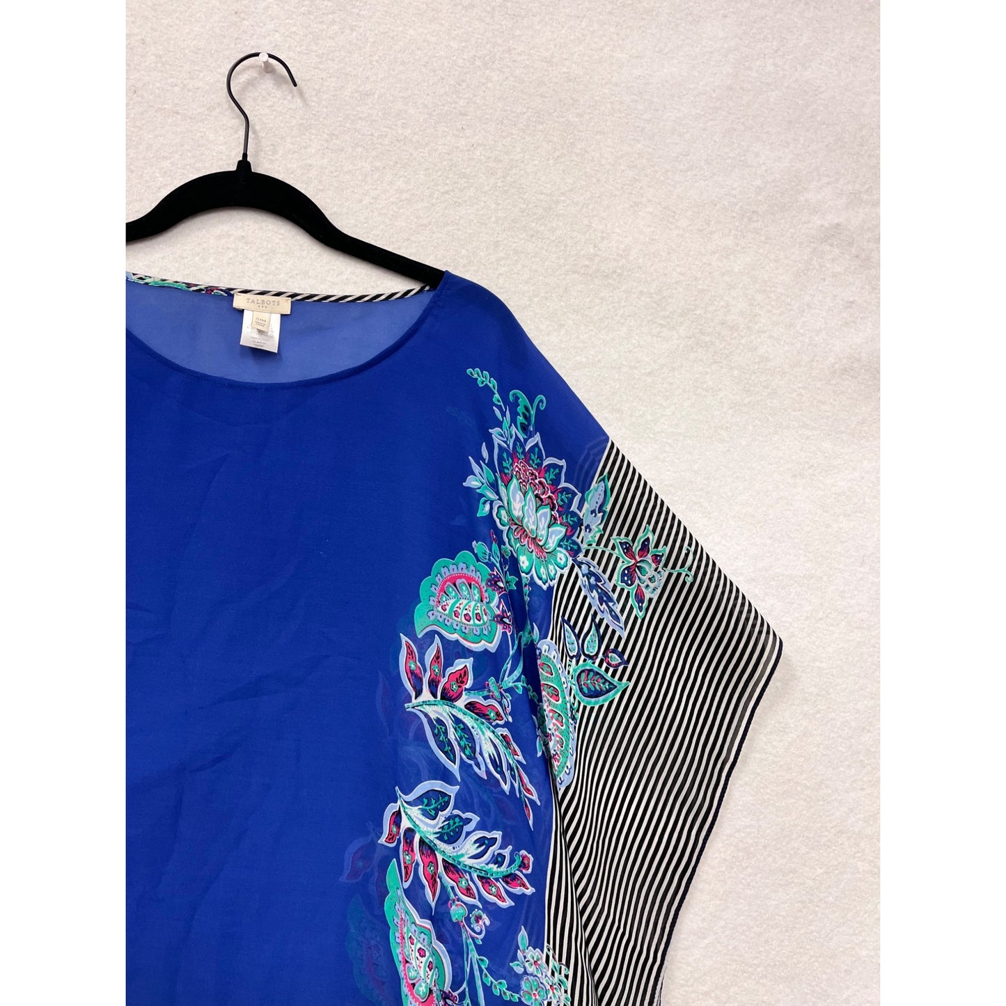 Talbots Womens Floral & Striped Waterfall Top Small/Medium Blue Multicolor #6932