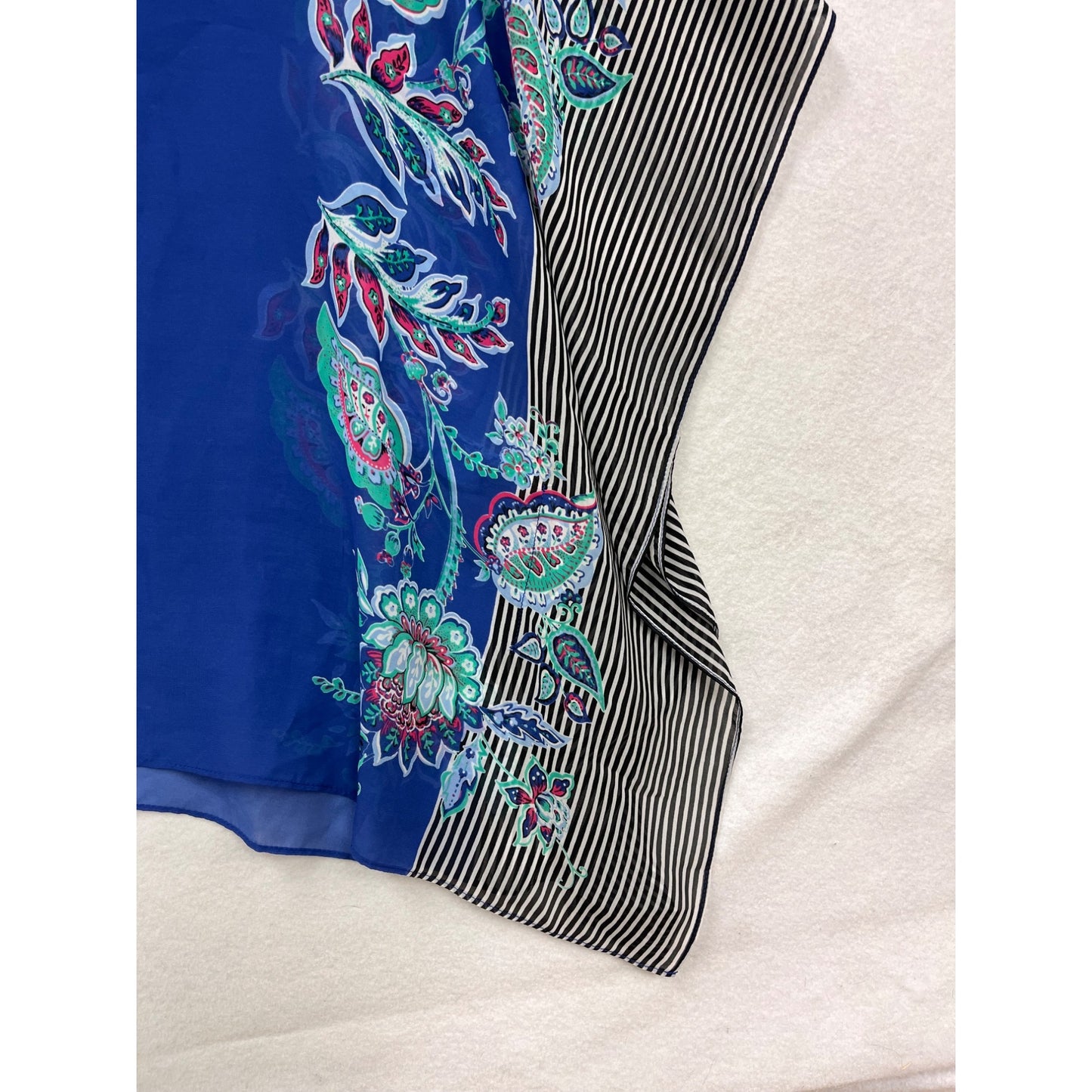 Talbots Womens Floral & Striped Waterfall Top Small/Medium Blue Multicolor #6932