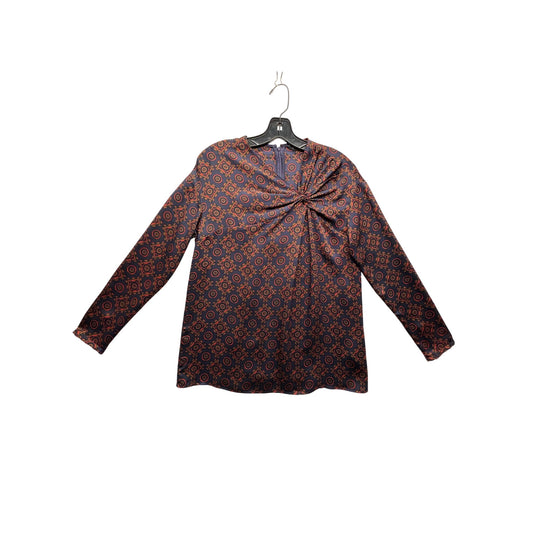 Club Monaco XS Navy & Red Geometric Print Long Sleeve Blouse #7520