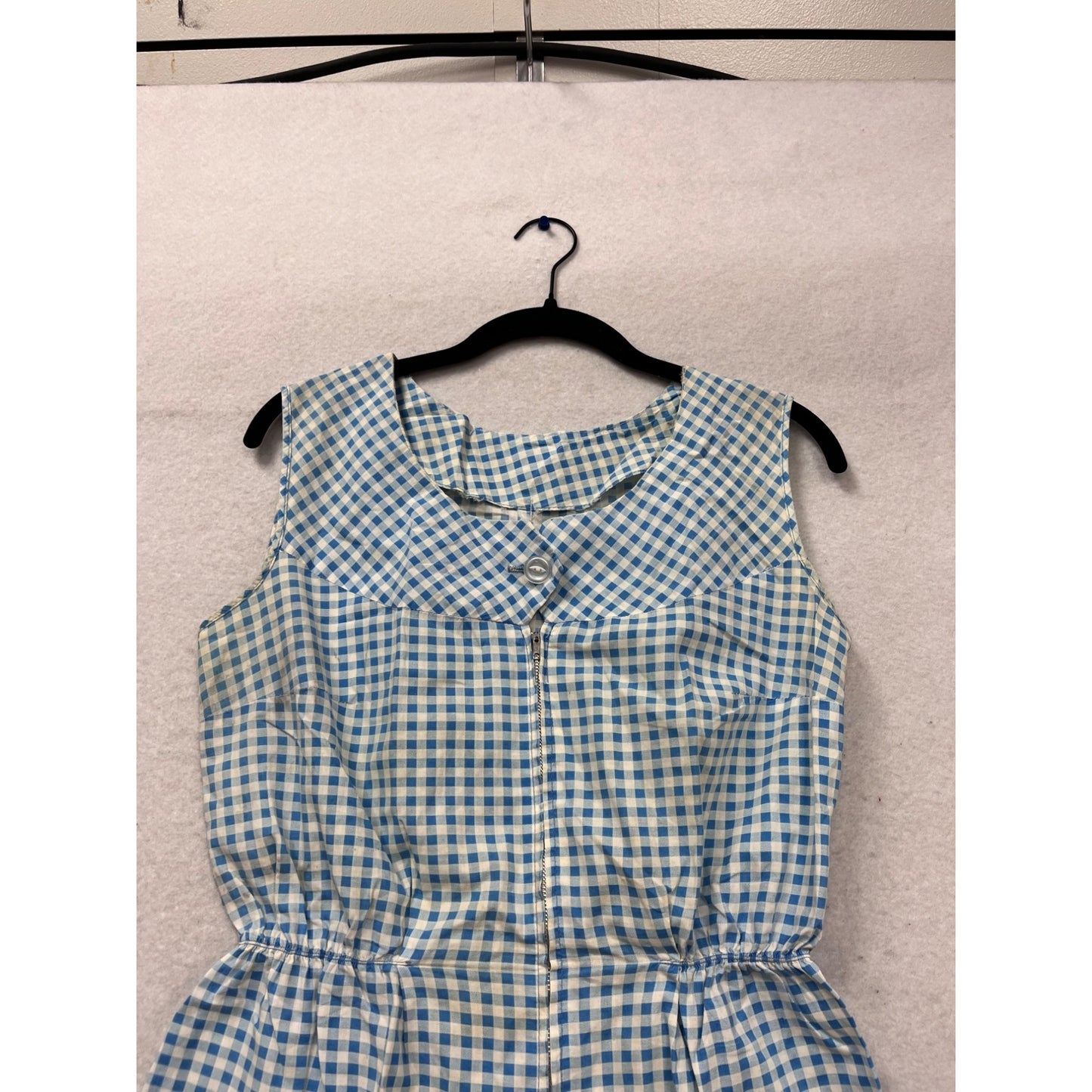Vintage-Style Blue & White Gingham Sleeveless Romper #638A