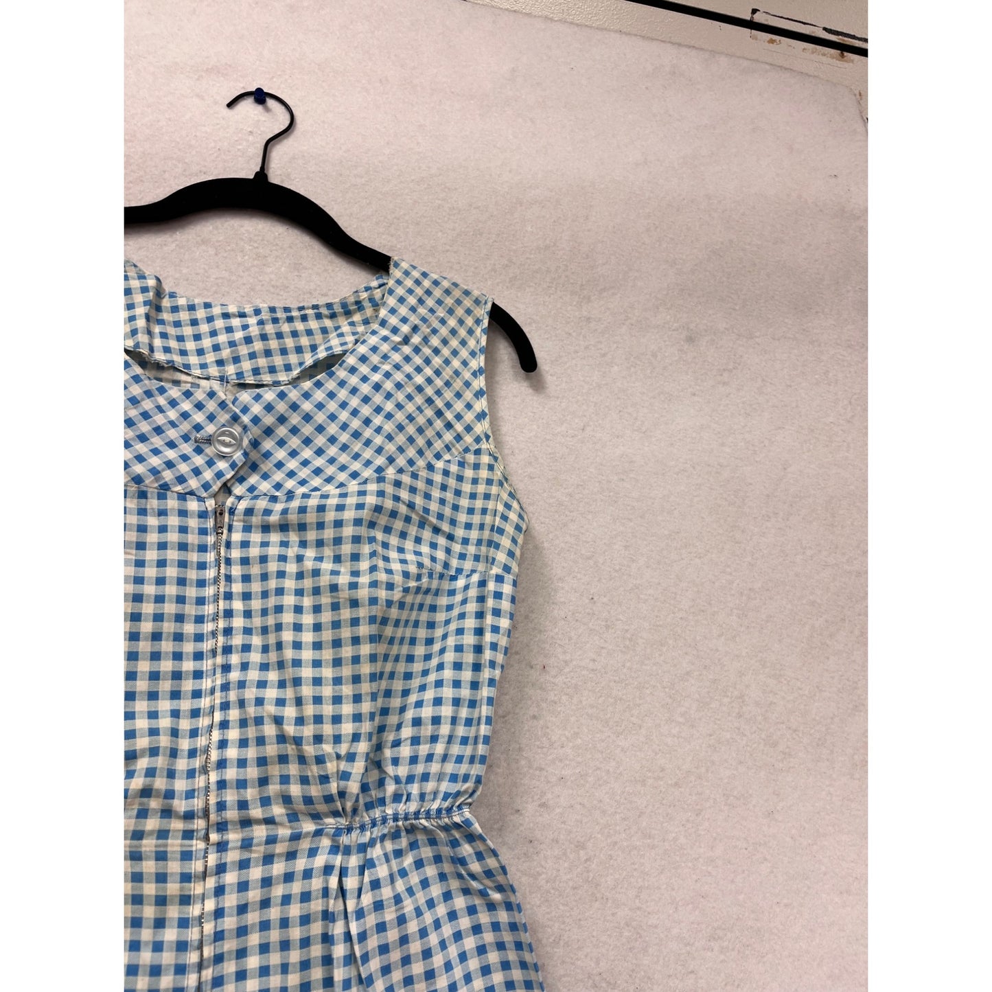 Vintage-Style Blue & White Gingham Sleeveless Romper #638A