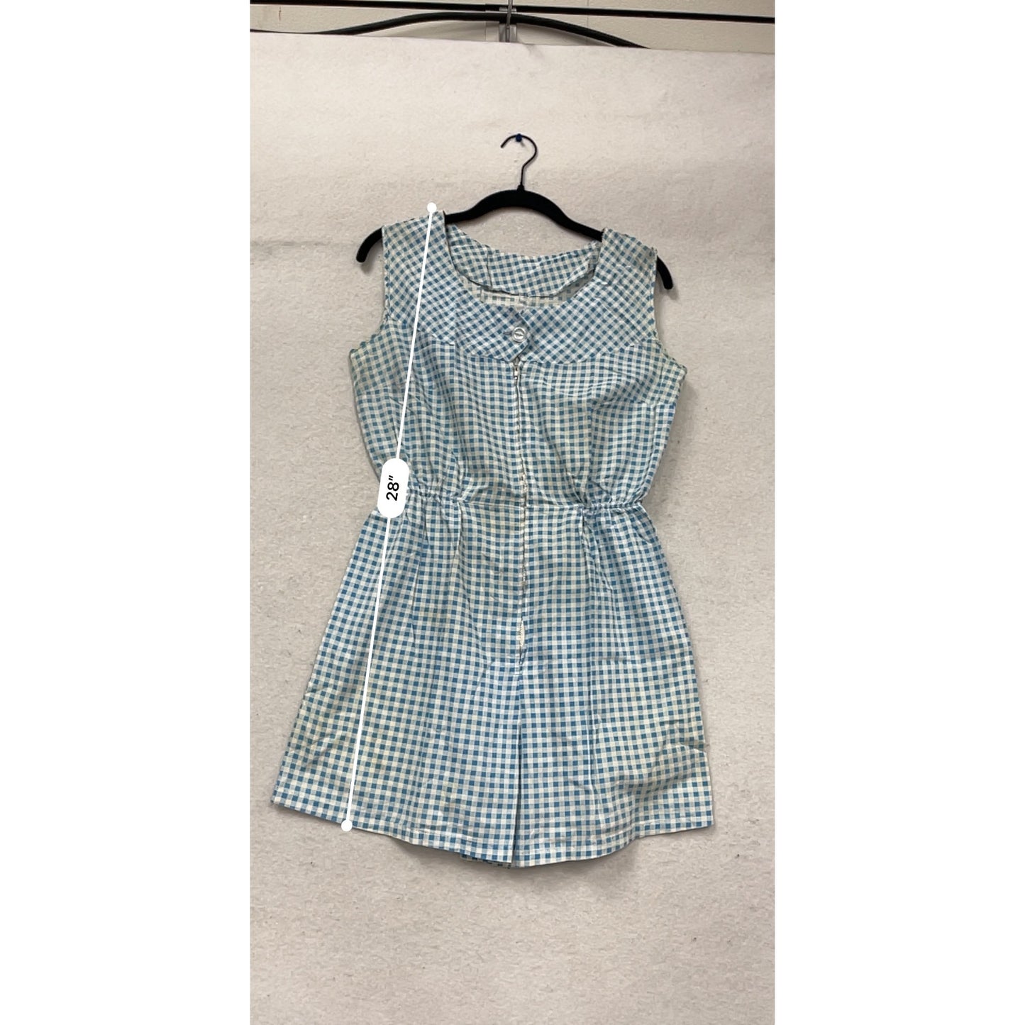 Vintage-Style Blue & White Gingham Sleeveless Romper #638A