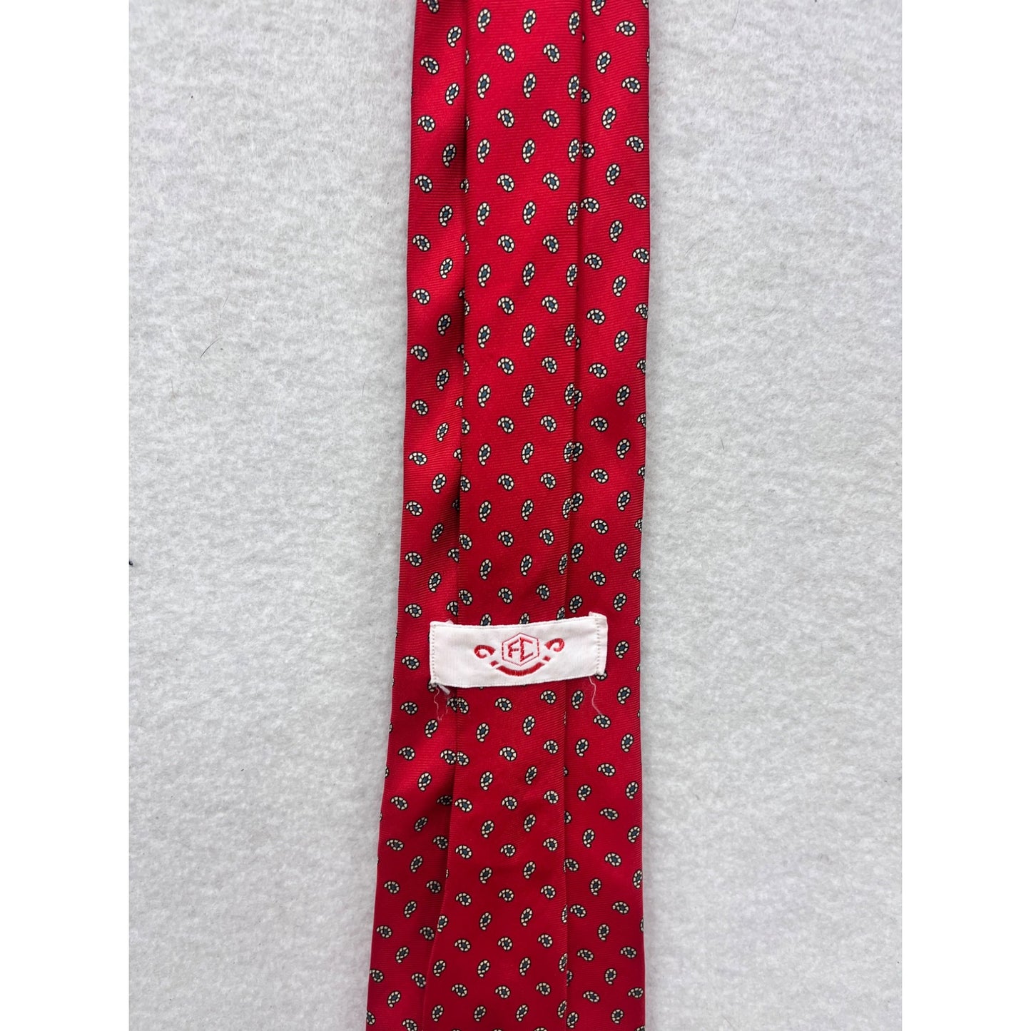 Red Silk Tie With Small Geometric Patterns By FC #8664