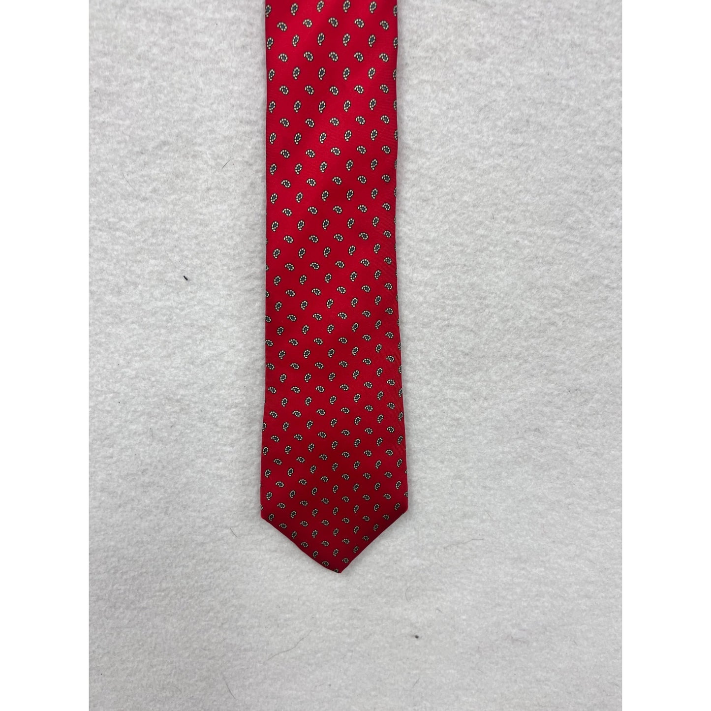 Red Silk Tie With Small Geometric Patterns By FC #8664