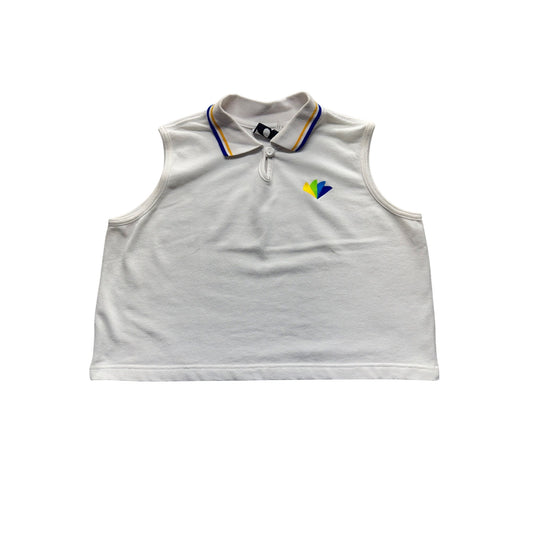 Sleeveless Polo Shirt By Activology L/XL White Cotton/Polyester #215B