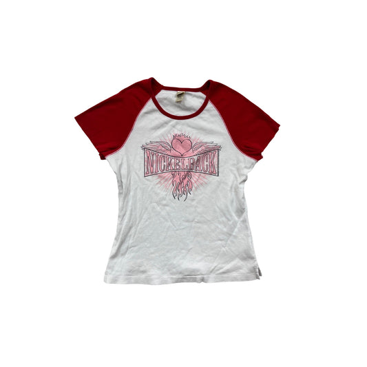 Nickelback Womens White & Red Raglan Graphic T-Shirt XL #8916