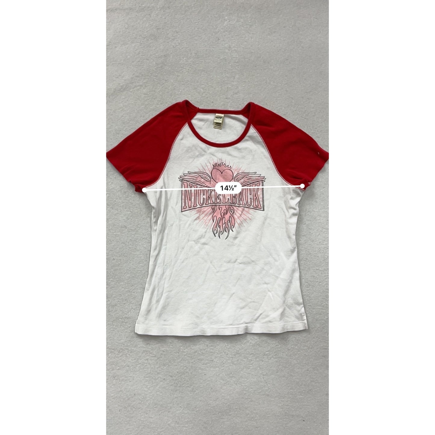 Nickelback Womens White & Red Raglan Graphic T-Shirt XL #8916