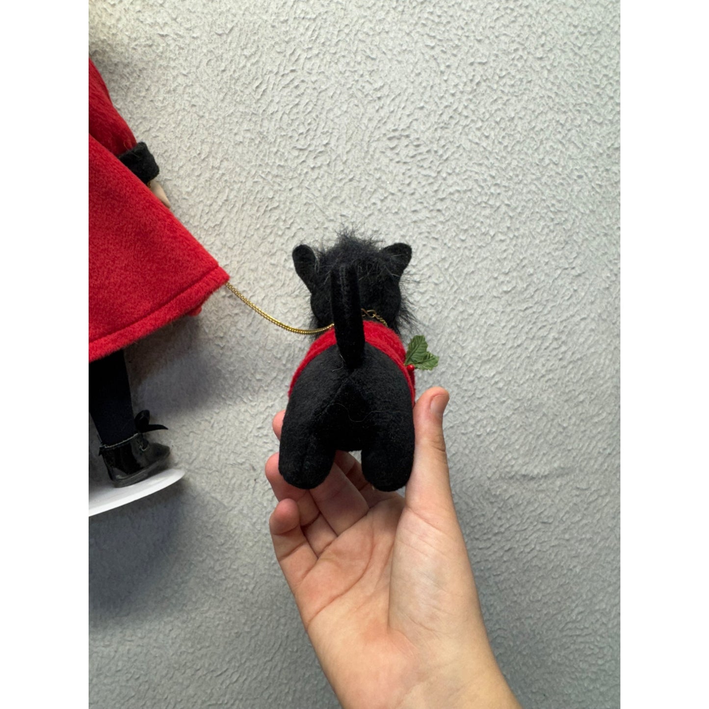 Porcelain Doll Red Velvet Coat With Black Trim & Matching Plush Dog #424B