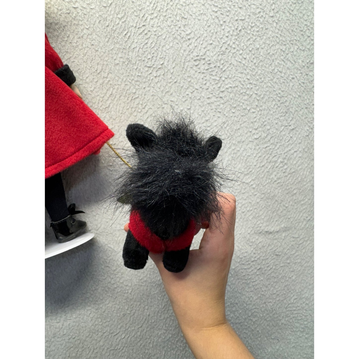 Porcelain Doll Red Velvet Coat With Black Trim & Matching Plush Dog #424B