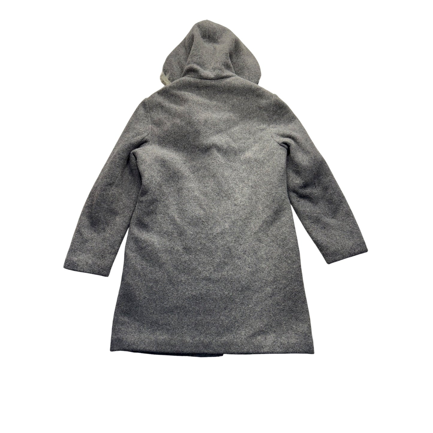 Gap Gray Wool Blend Hooded Coat W/ Faux Fur Trim & Button Closure #129B