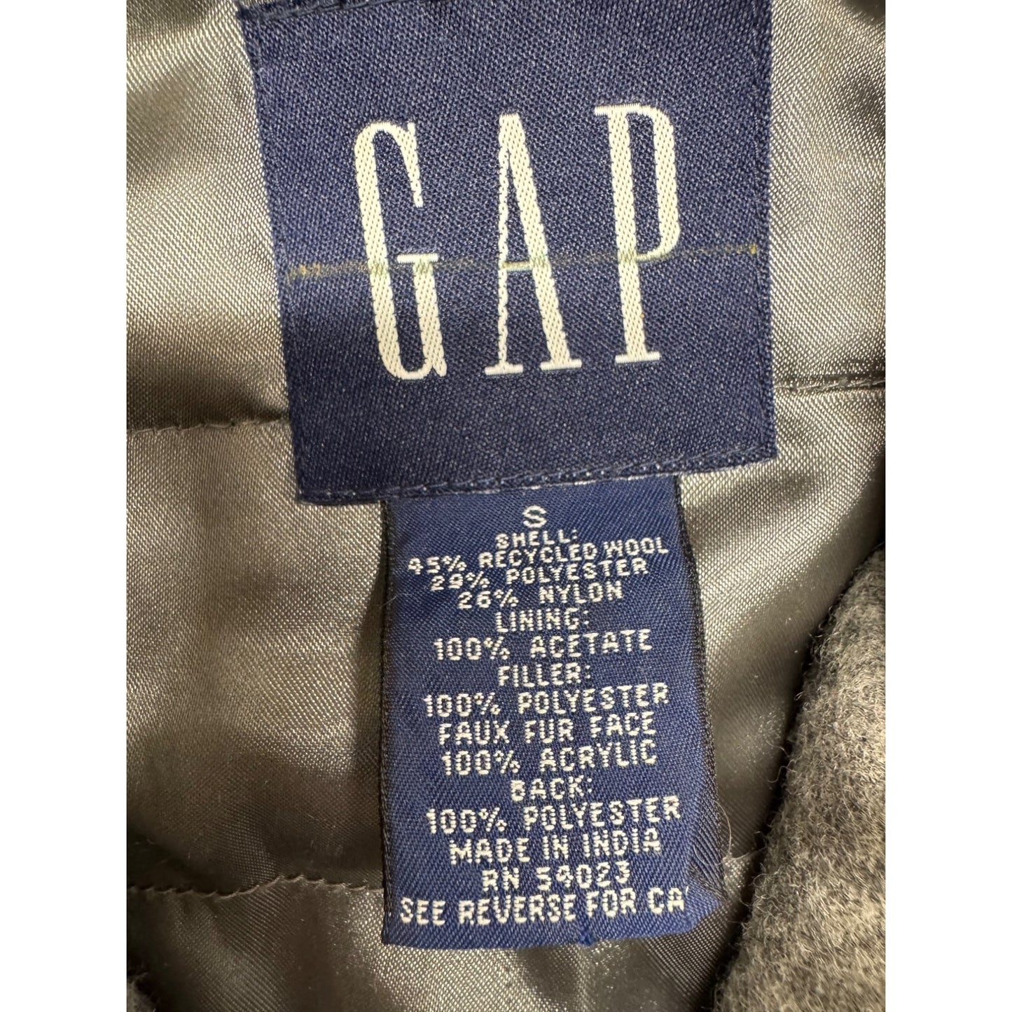 Gap Gray Wool Blend Hooded Coat W/ Faux Fur Trim & Button Closure #129B