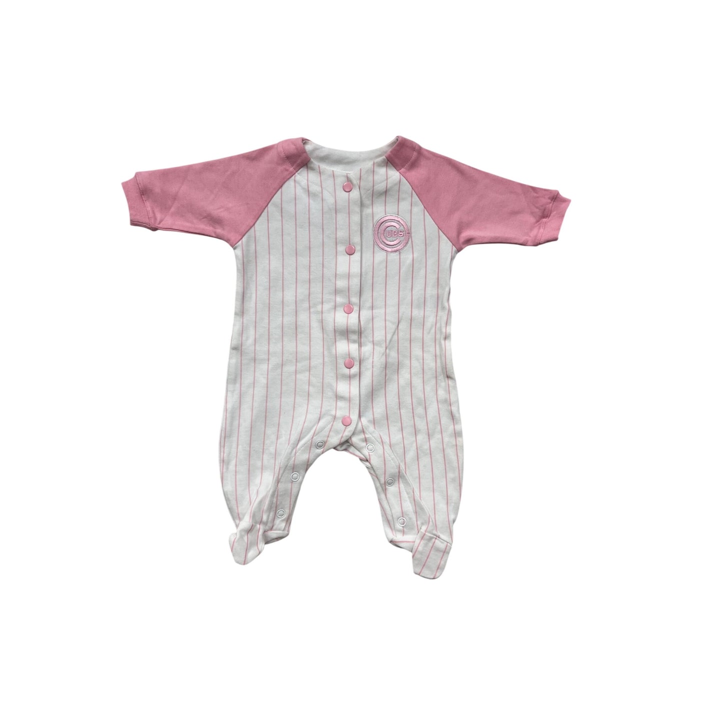 Chicago Cubs Baby Romper 0/3M Pink & White Striped #8841