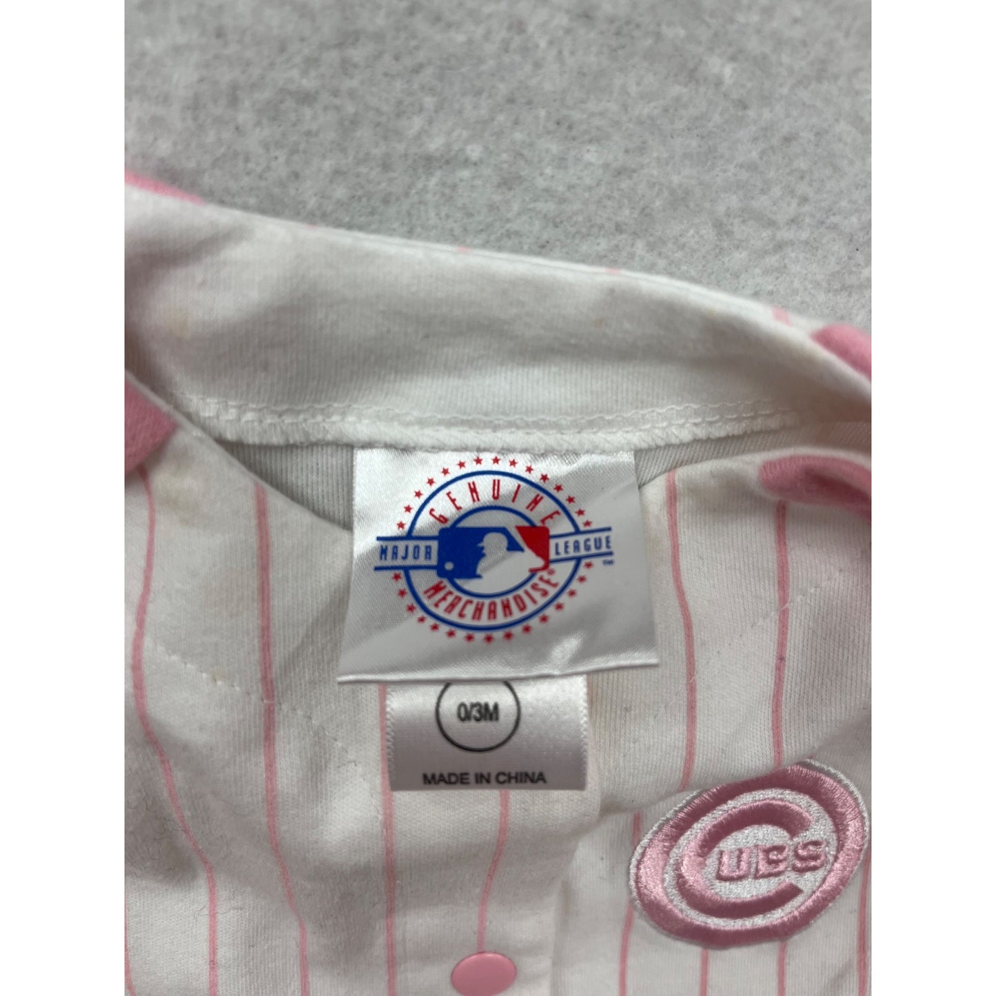 Chicago Cubs Baby Romper 0/3M Pink & White Striped #8841