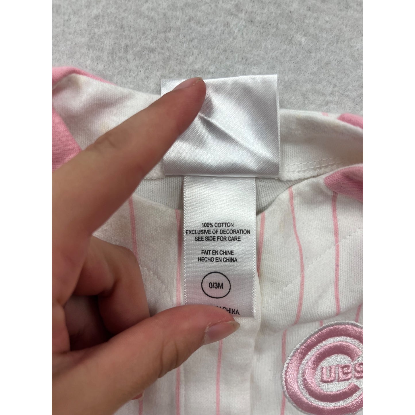 Chicago Cubs Baby Romper 0/3M Pink & White Striped #8841