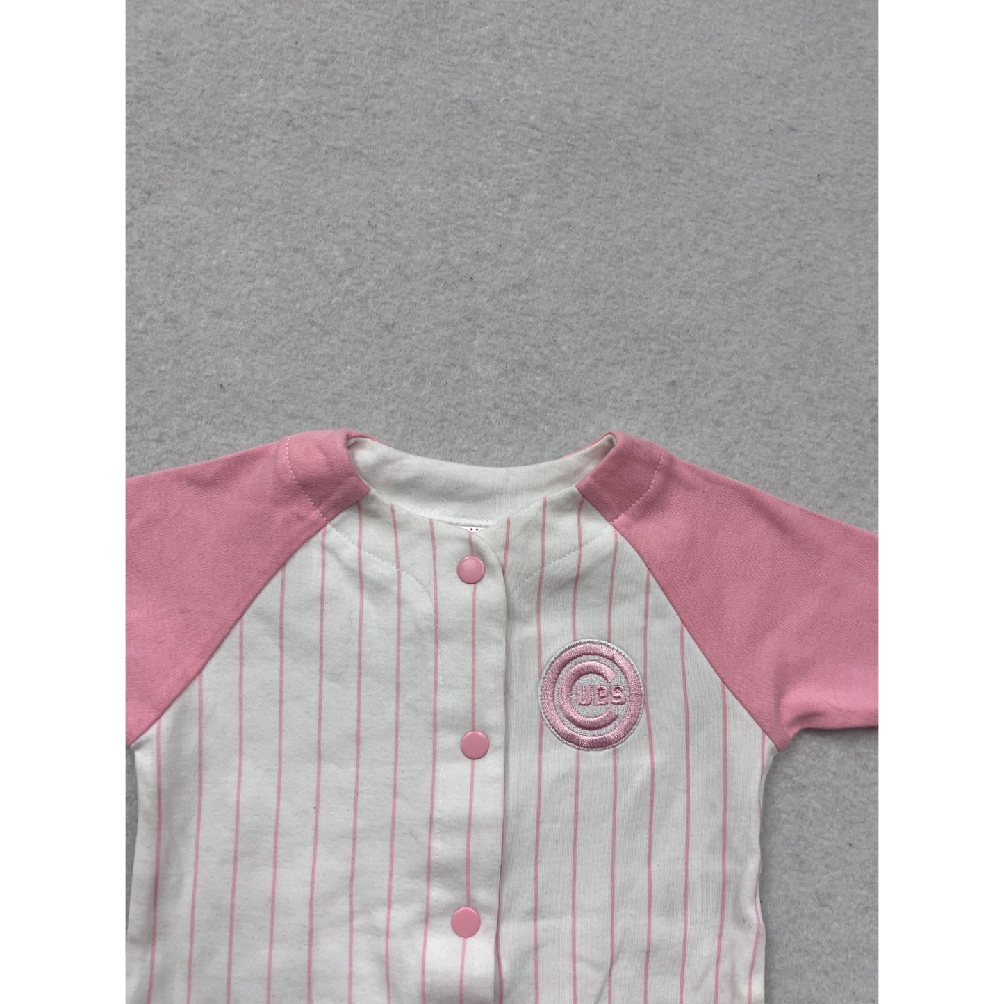 Chicago Cubs Baby Romper 0/3M Pink & White Striped #8841
