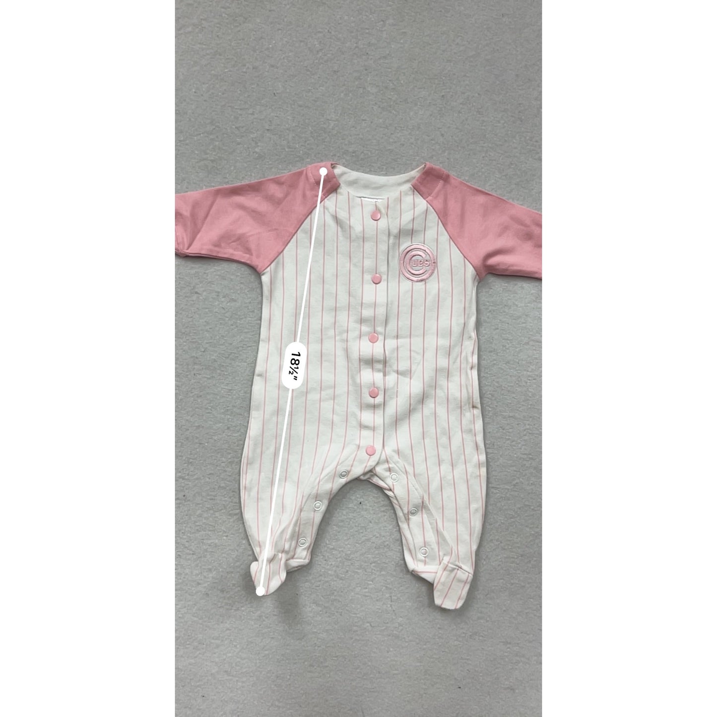 Chicago Cubs Baby Romper 0/3M Pink & White Striped #8841