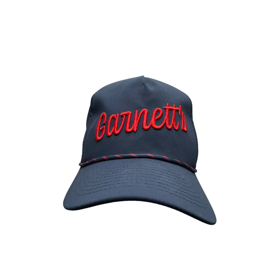 Garnetts Navy Blue Snapback Hat With Red Embroidered Text By Imperial #9761