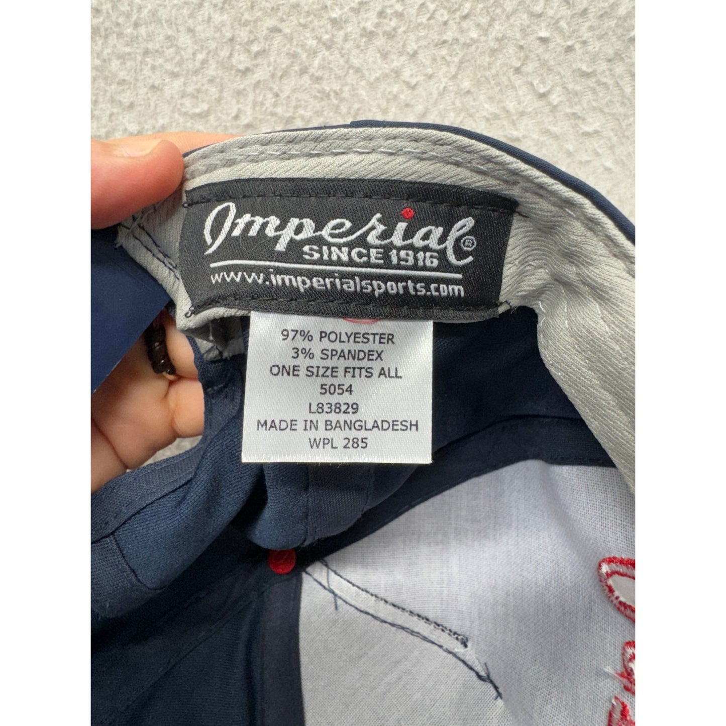 Garnetts Navy Blue Snapback Hat With Red Embroidered Text By Imperial #9761