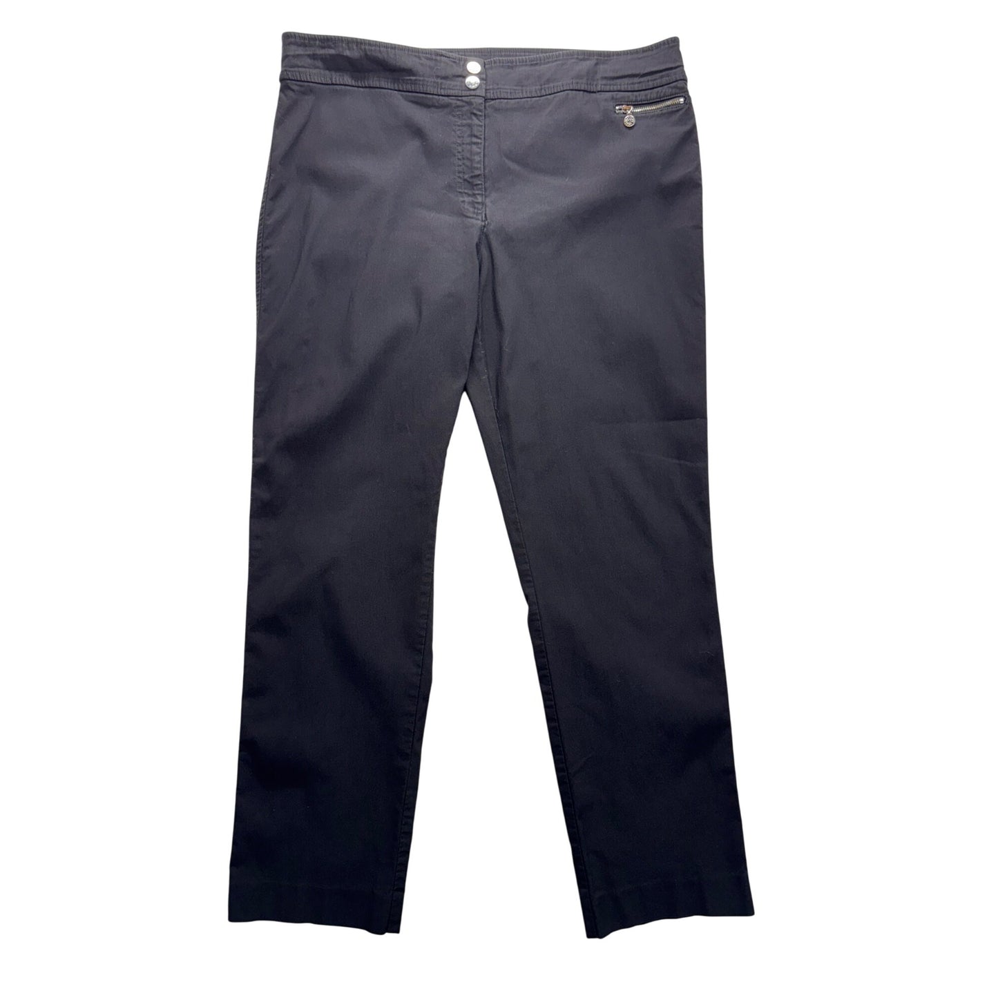 Anne Klein Black Straight-Leg Pants With Zipper Pocket & Button Detail #235B