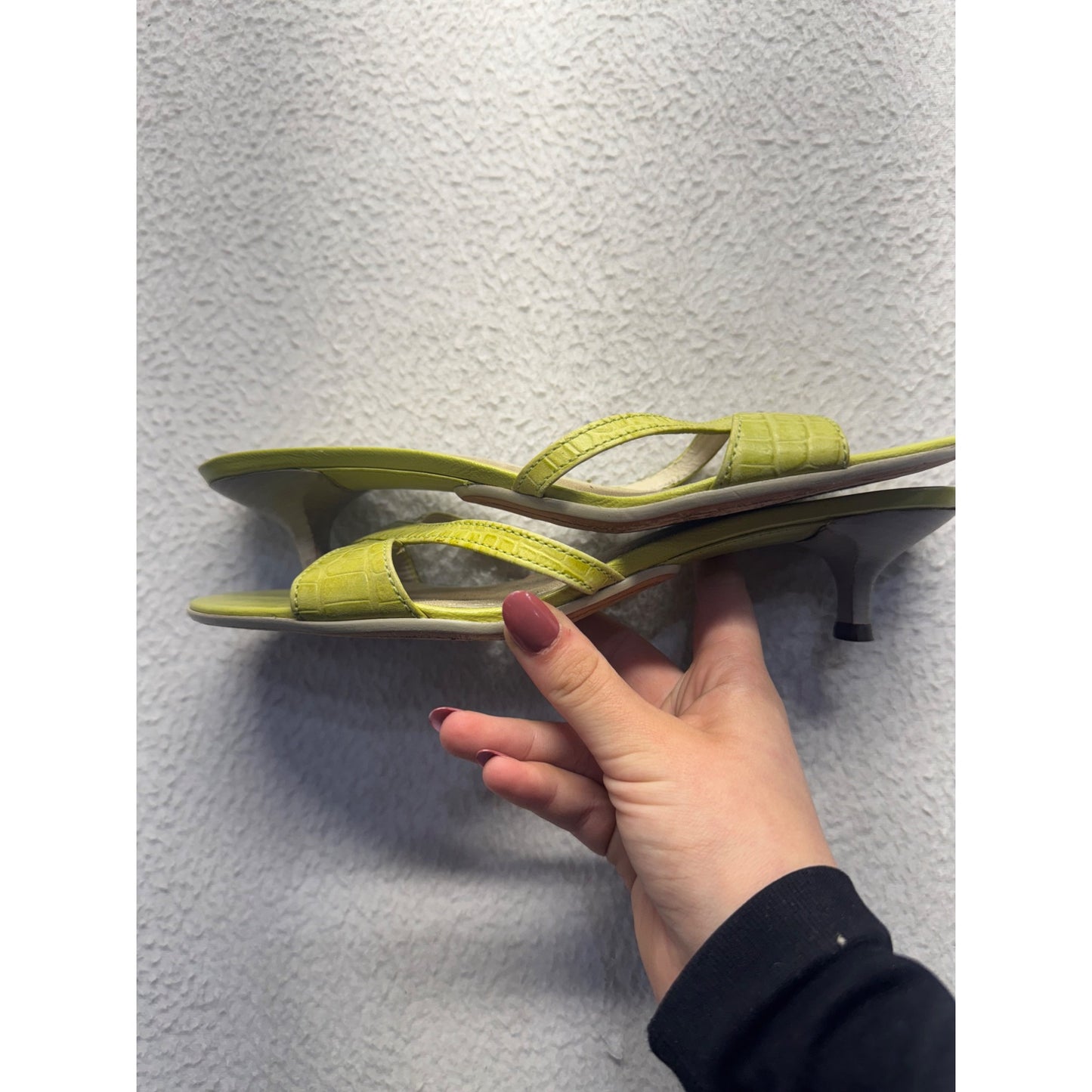 Cole Haan Womens Lime Green Leather Strappy Kitten Heel Sandals Size 8.5 #9011