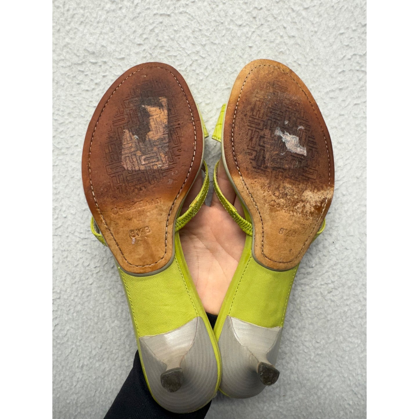 Cole Haan Womens Lime Green Leather Strappy Kitten Heel Sandals Size 8.5 #9011