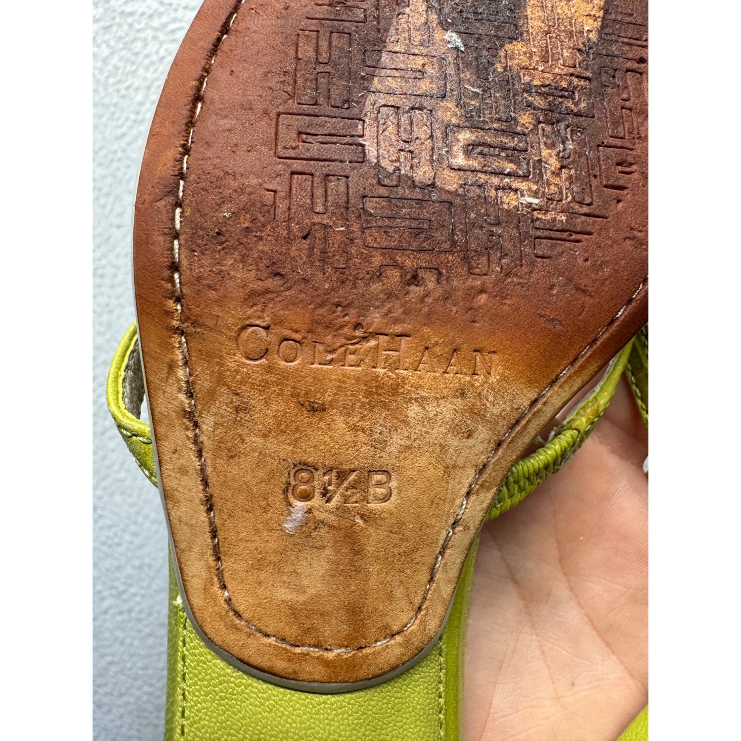 Cole Haan Womens Lime Green Leather Strappy Kitten Heel Sandals Size 8.5 #9011