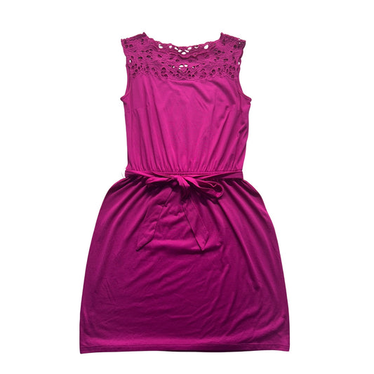Loft Sleeveless Magenta Dress With Lace Detail & Belt #9140