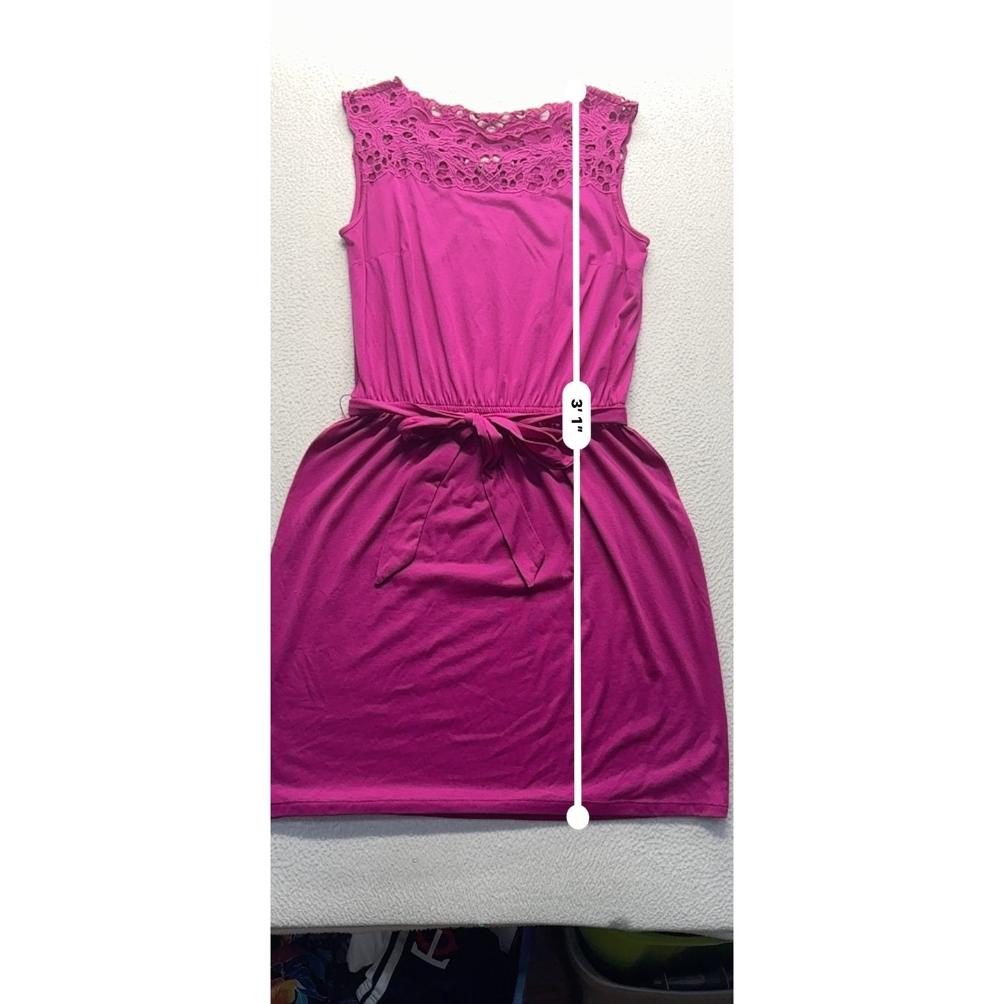 Loft Sleeveless Magenta Dress With Lace Detail & Belt #9140