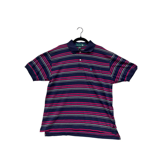 Mens XL Kings Court Navy Striped Polo Shirt W/ Pink & White Accents #6873