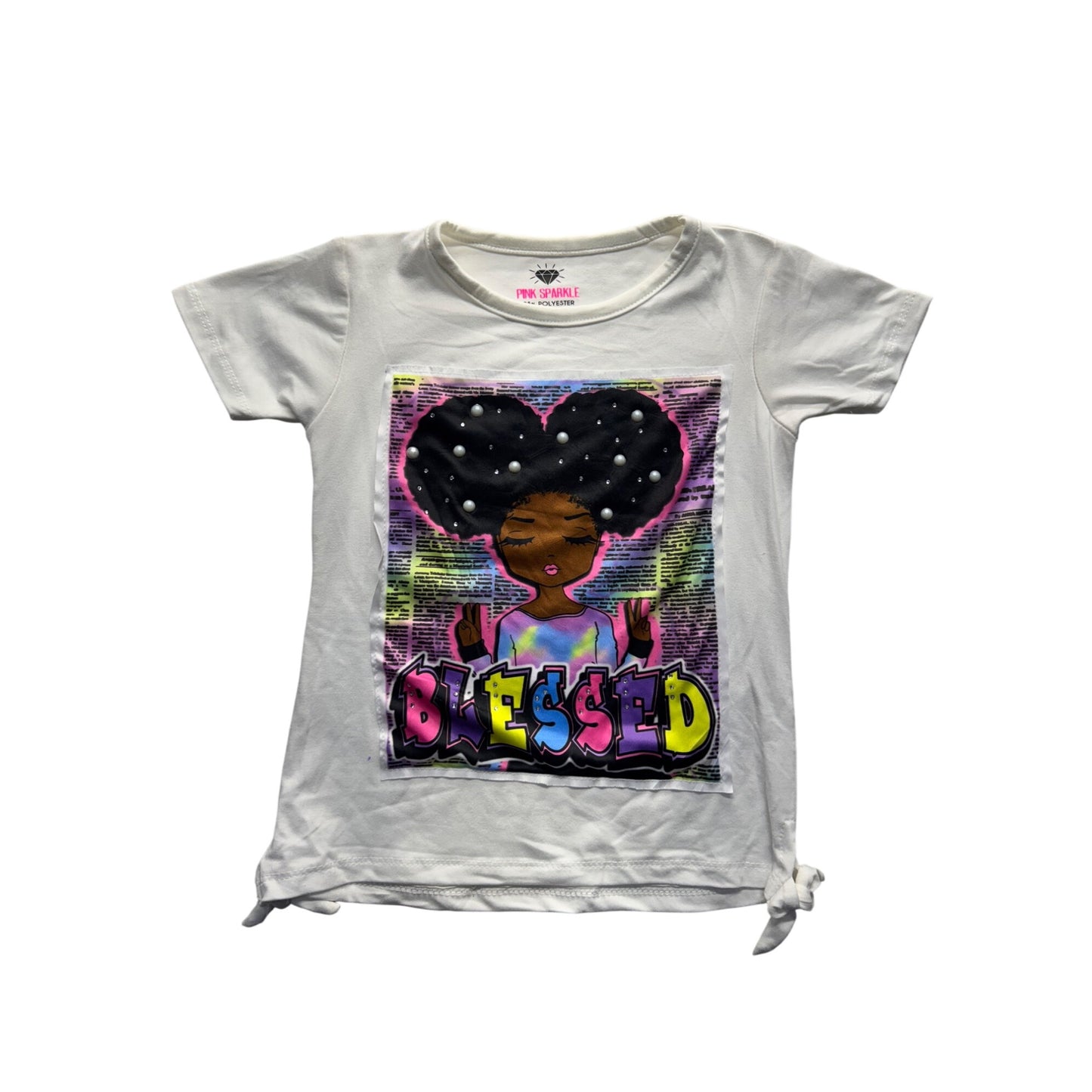 Blessed Graphic White T-Shirt With Pearl Accents By Pink Sparkle Size 4 #9325