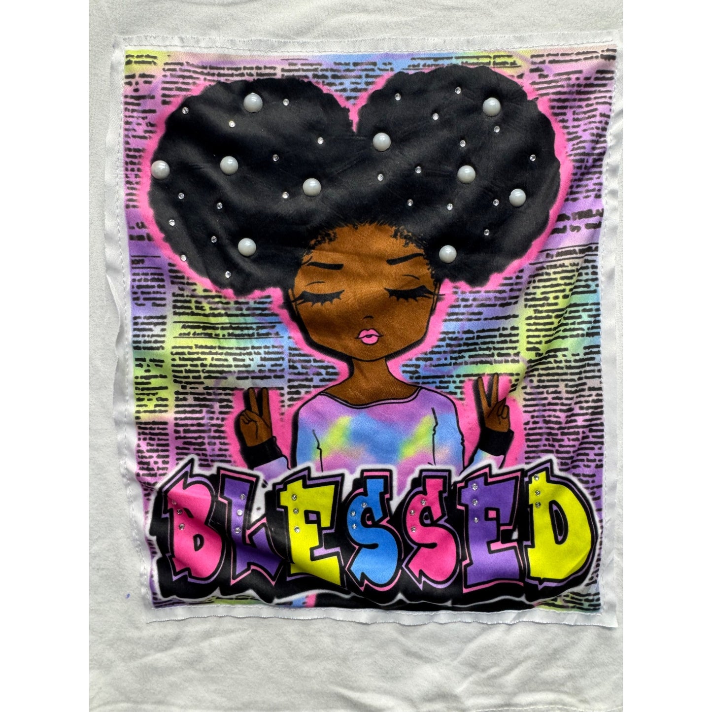 Blessed Graphic White T-Shirt With Pearl Accents By Pink Sparkle Size 4 #9325