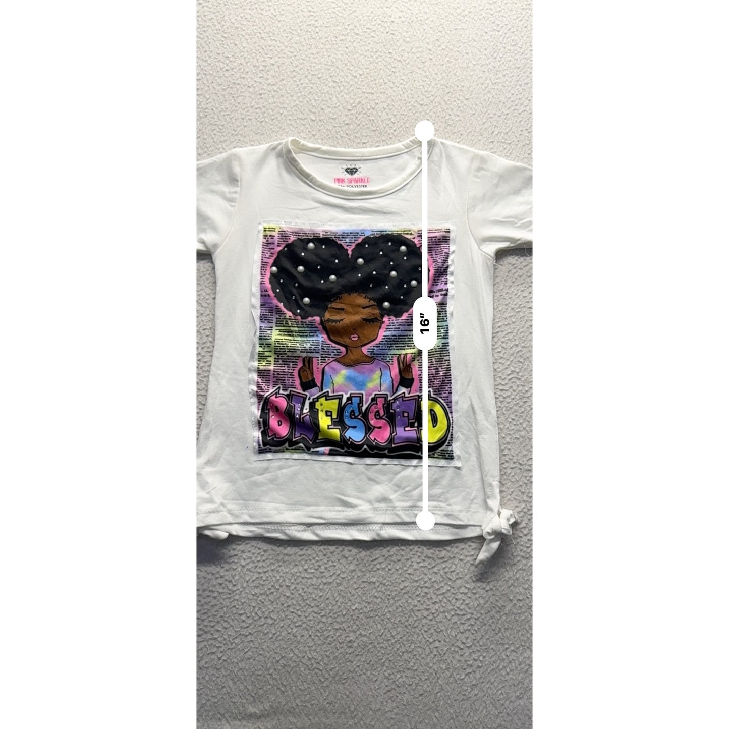 Blessed Graphic White T-Shirt With Pearl Accents By Pink Sparkle Size 4 #9325